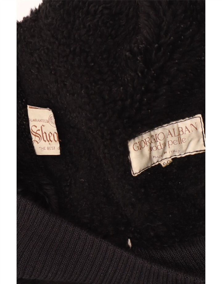 Jachetă vintage pentru bărbați din shearling IT 50 mare, neagră