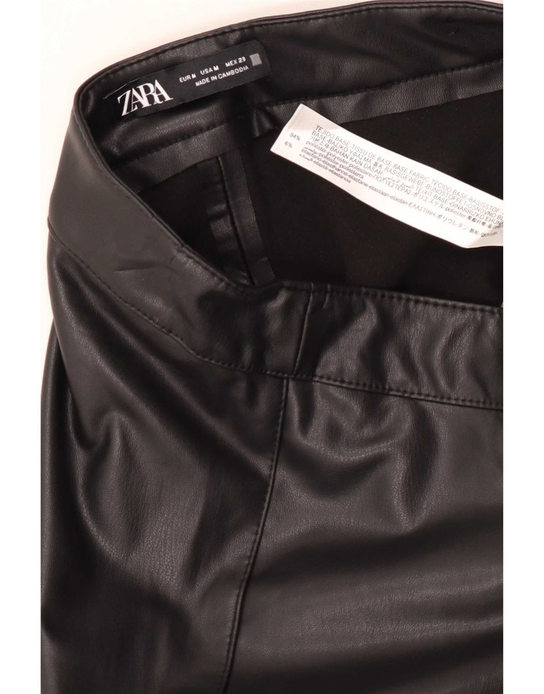 Pantaloni subțiri din piele artificială pentru femei Zara Mediu L28 L27 Poliester negru