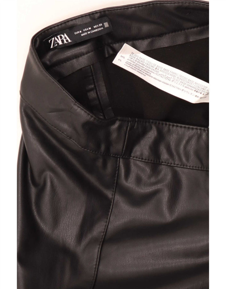 Pantaloni subțiri din piele artificială pentru femei Zara Mediu L28 L27 Poliester negru