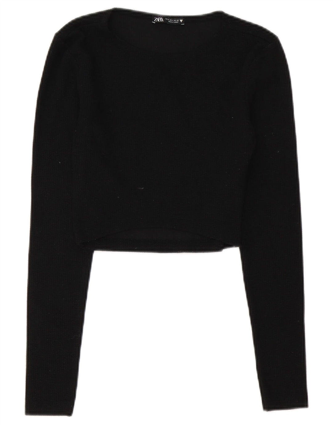 Crop Top pentru femei Zara cu mânecă lungă UK 8, poliester negru mic