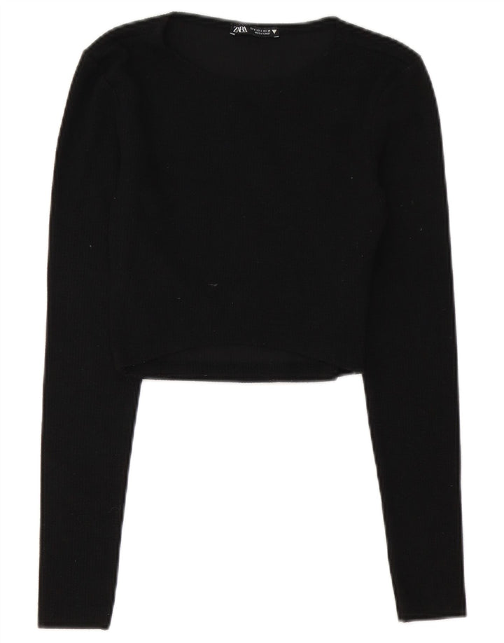 Crop Top pentru femei Zara cu mânecă lungă UK 8, poliester negru mic