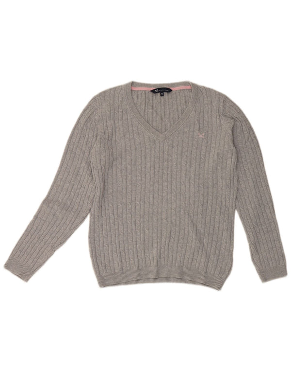 Crew Clothing Pulover cu decolteu în V pentru femei UK 12 Bumbac gri mediu