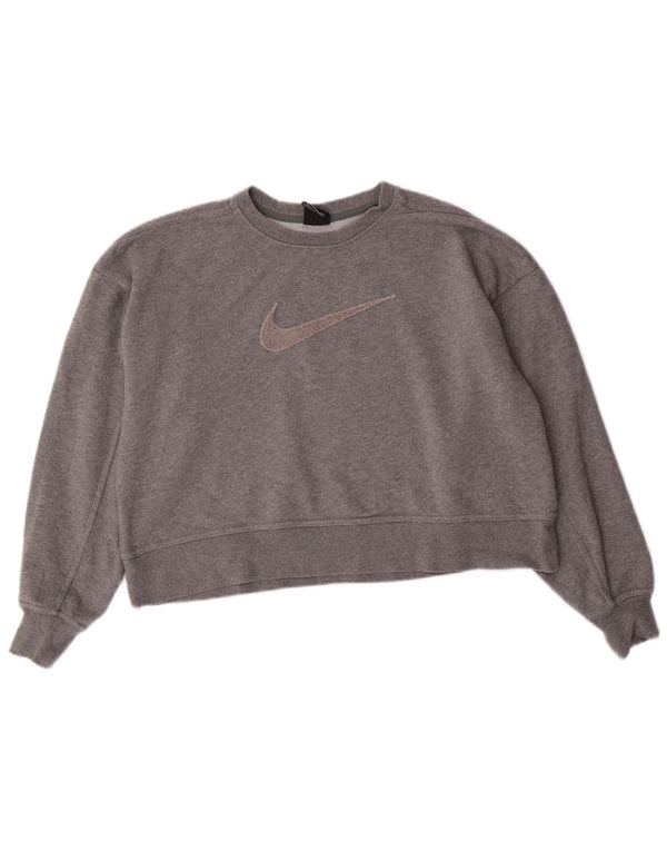 Pulover pentru femei Nike Dri Fit Graphic Oversized Hanorac UK 10 Mic Gri