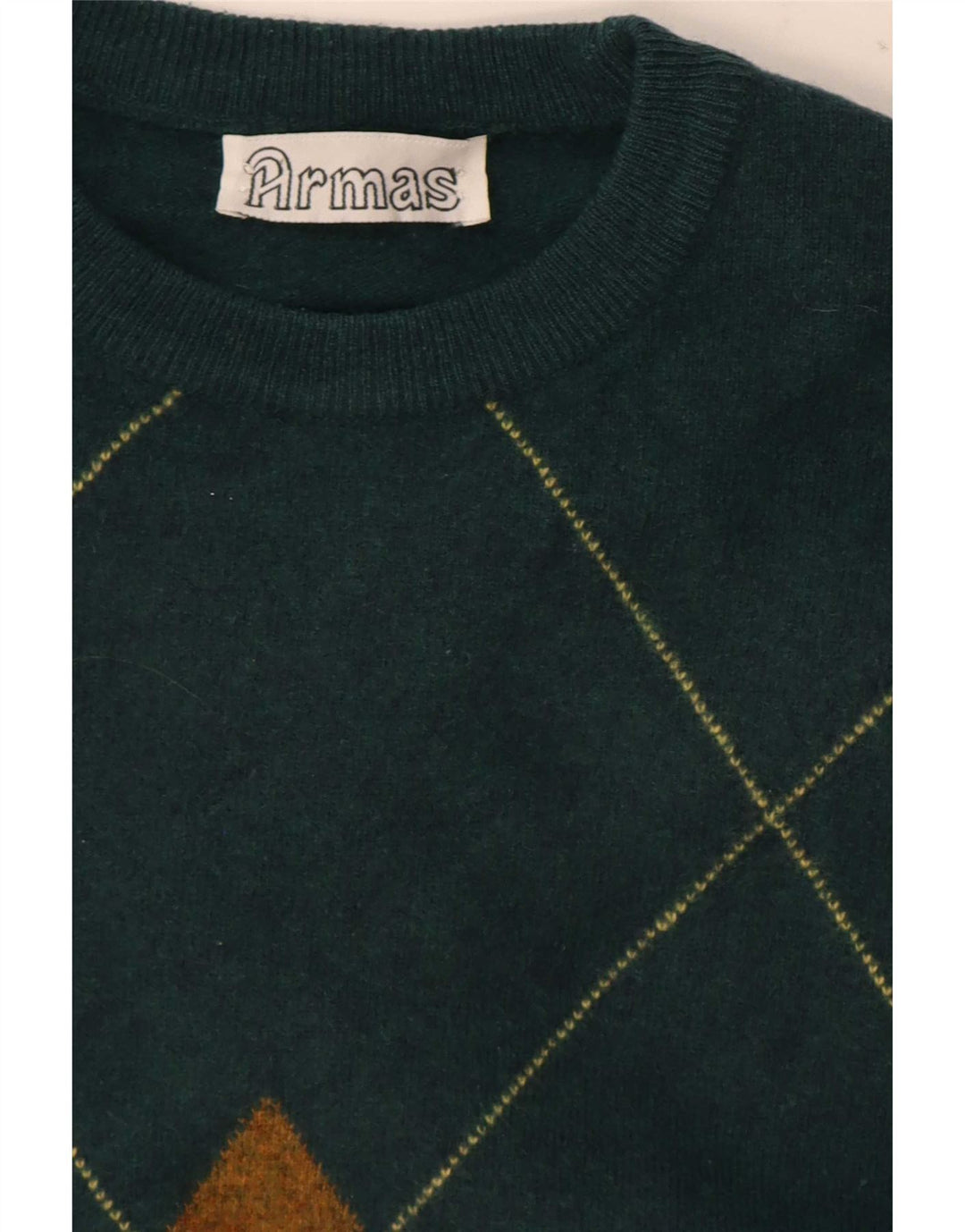 Pulover vintage pentru bărbați cu gâtul rotund, verde mediu Argyle/Diamond