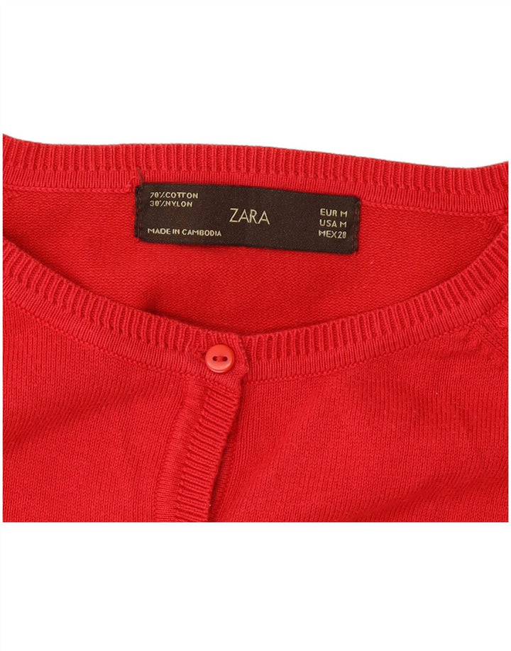 Pulover cardigan pentru femei Zara UK 12, bumbac roșu mediu