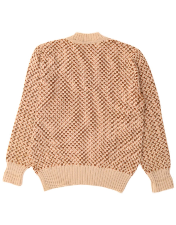 Pulover vintage pentru bărbați cu decolteu în V UK 40 Medium Bej Geometric Lână nouă