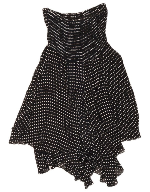 Rochie asimetrică fără bretele vintage pentru femei UK 18 XL, viscoză neagră cu buline