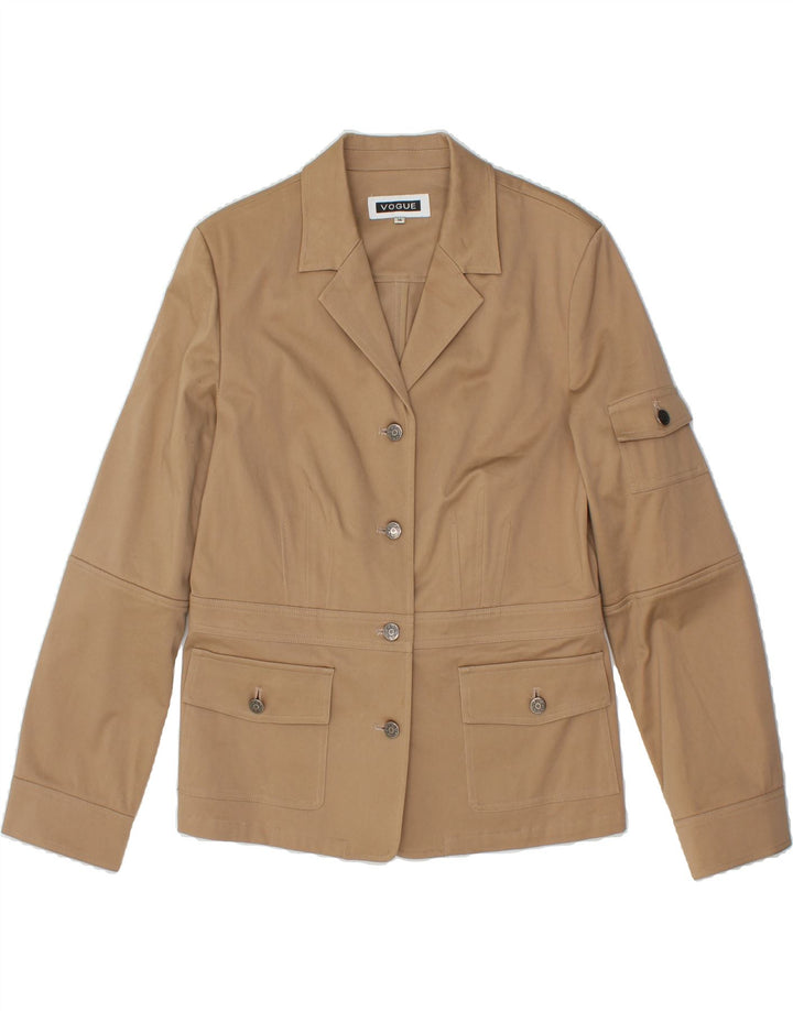 VOGUE Womens 4 Button Blazer Jacket UK 14 Large Beige Cotton Vintage Vogue and Second-Hand Vogue from Messina Hembry 