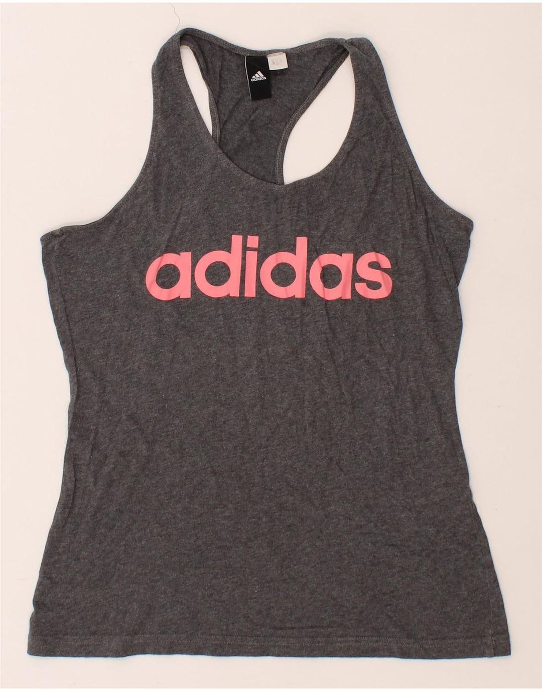 ADIDAS Womens Graphic Vest Top UK 10 Small Grey Vintage Adidas and Second-Hand Adidas from Messina Hembry 