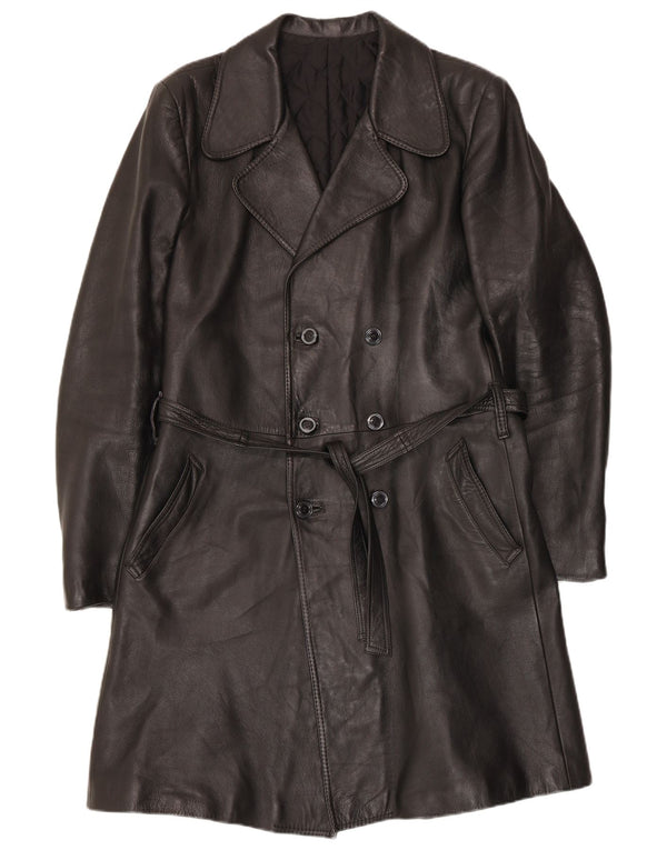 Palton din piele dublu pentru bărbați vintage UK 38 mediu negru