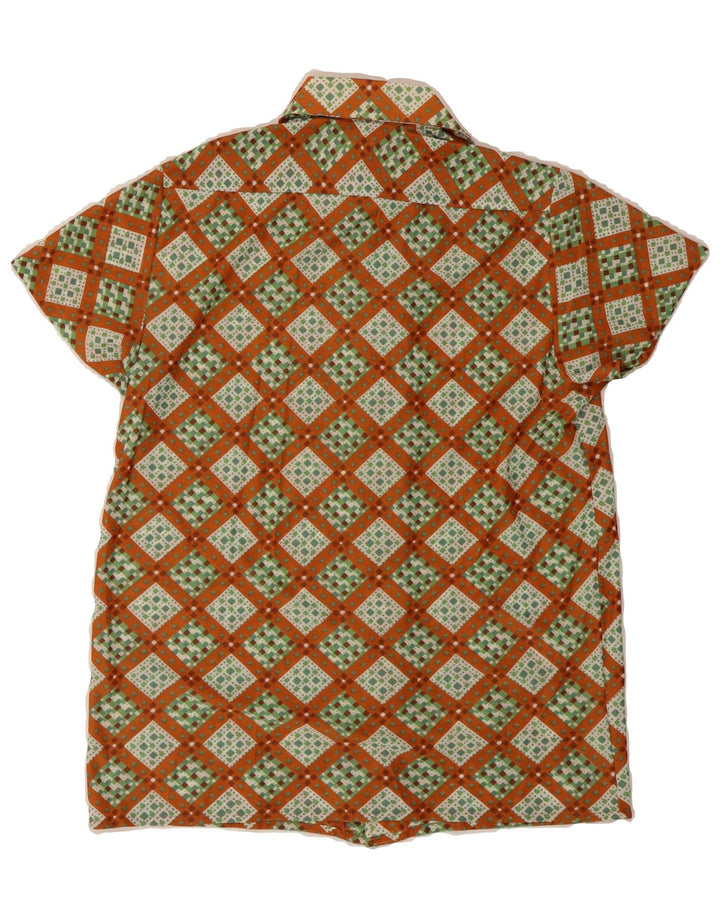 VINTAGE Mens Short Sleeve Shirt Small Brown Geometric Vintage Vintage and Second-Hand Vintage from Messina Hembry 