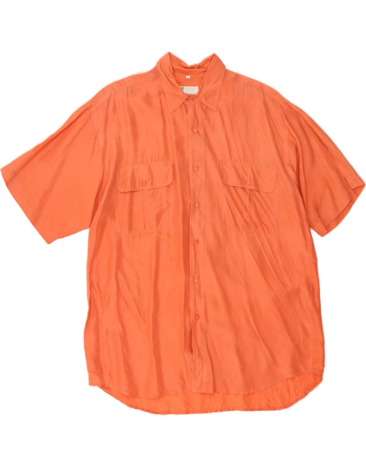 VINTAGE Mens Short Sleeve Shirt Large Red Silk Vintage Vintage and Second-Hand Vintage from Messina Hembry 