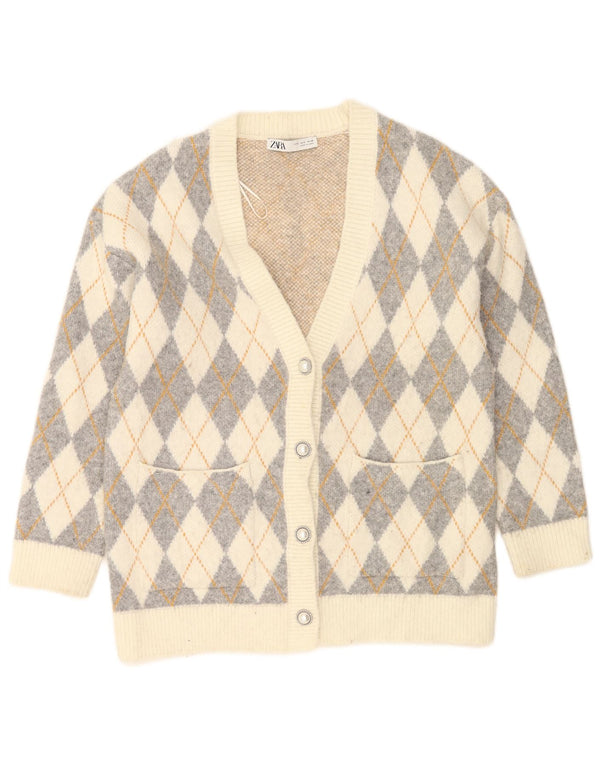 Pulover cardigan supradimensionat pentru femei Zara UK 10 Small Off White Argyle/Diamond