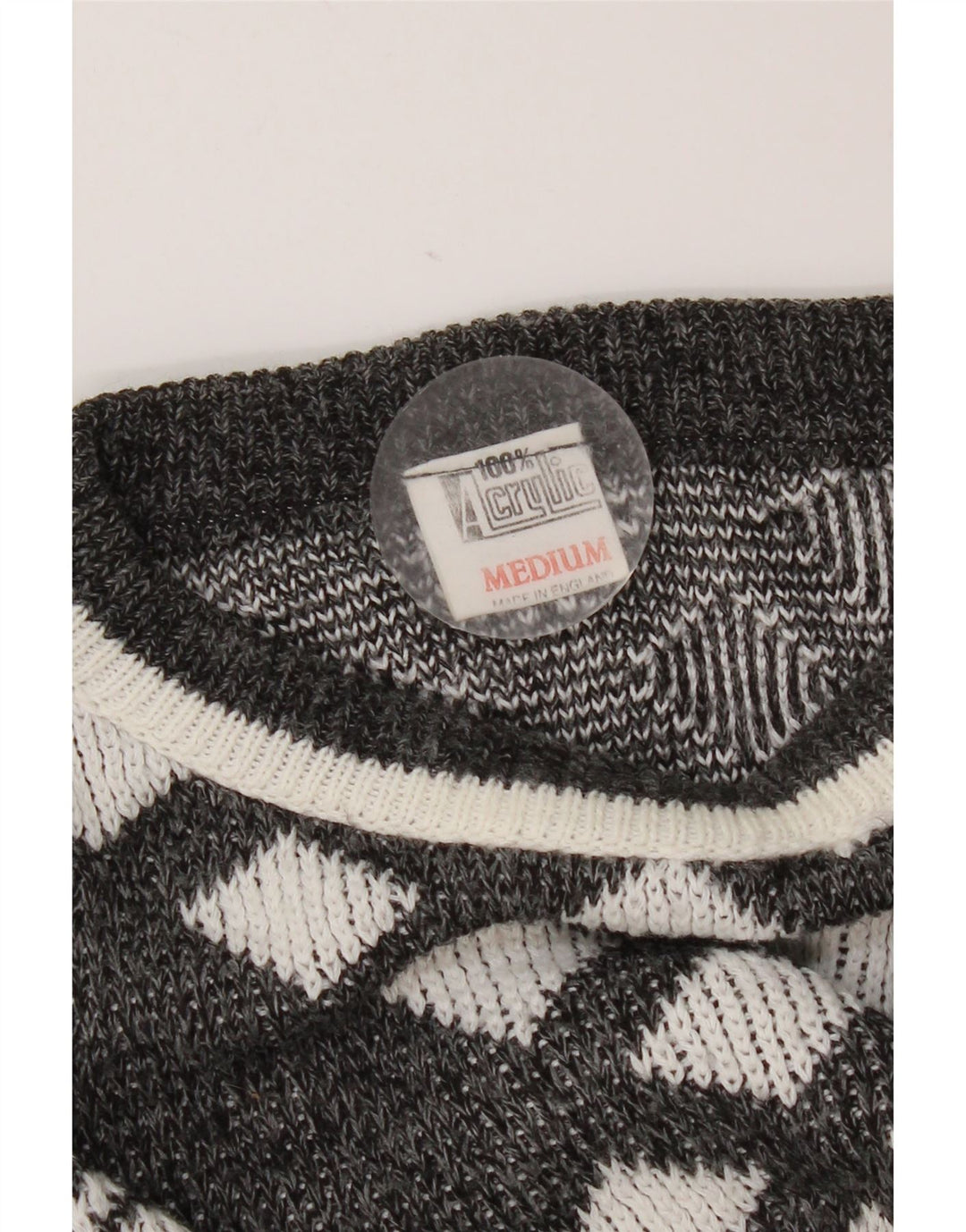 Pulover vintage pentru femei cu decolteu triplu UK 14 Medium Gri Geometric
