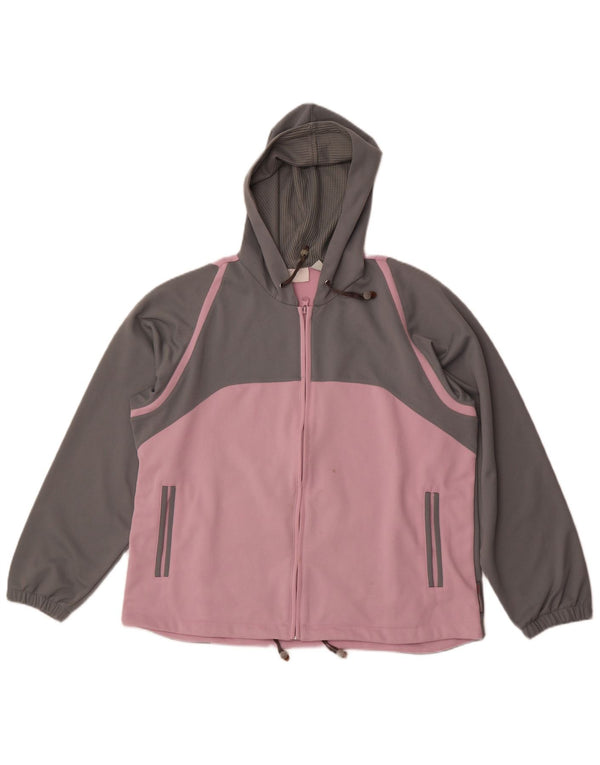 Diadora Womens Hooded Tracksuit Top Jacket UK 14 Large Pink Colourblock