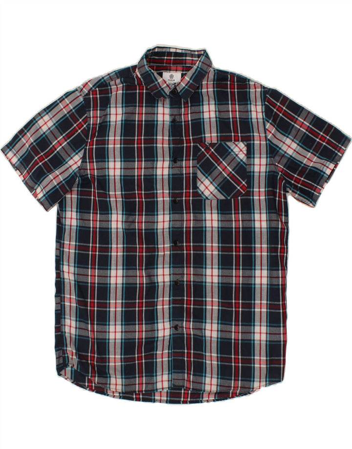 VINTAGE Mens Short Sleeve Shirt XL Navy Blue Check Polyester Vintage Vintage and Second-Hand Vintage from Messina Hembry 