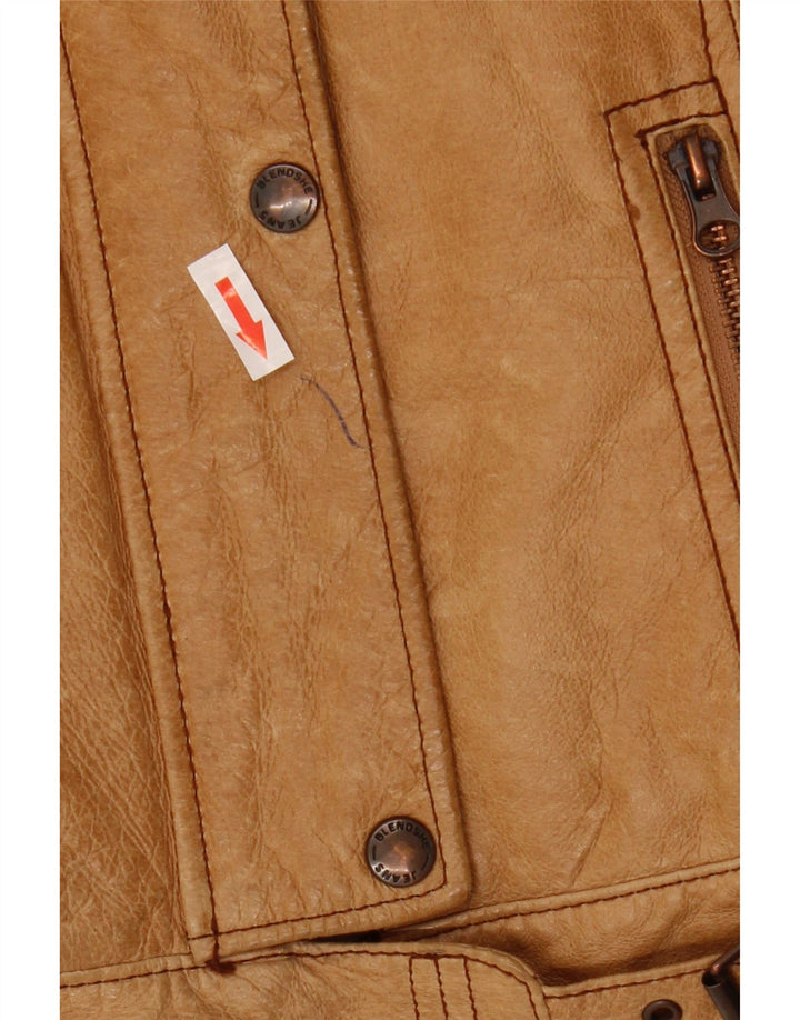 Jachetă de piele vintage pentru femei UK 12 Medium Beige Piele