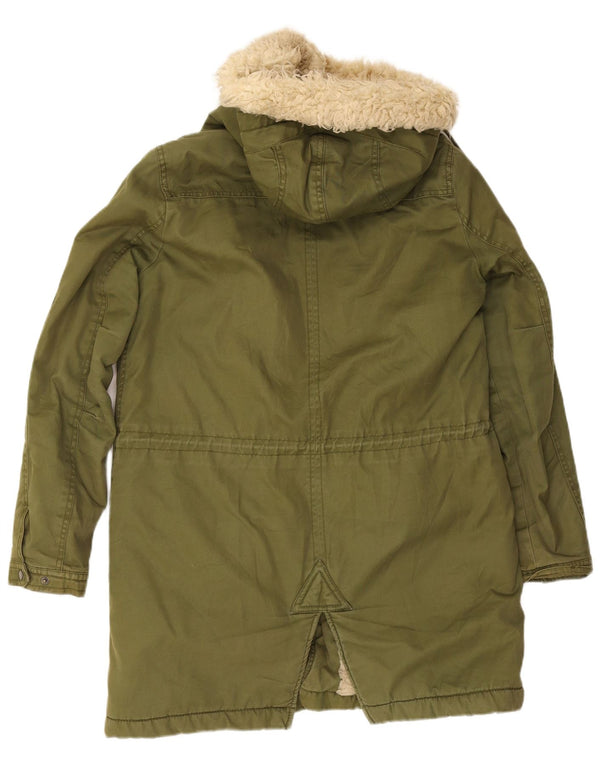 Zara Womens Hooded Parka Jacket UK 14 Medium Khaki Polyester