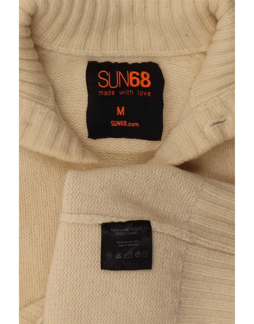 Sun68 Pulover cardigan pentru femei UK 14 Medium Off White Wool