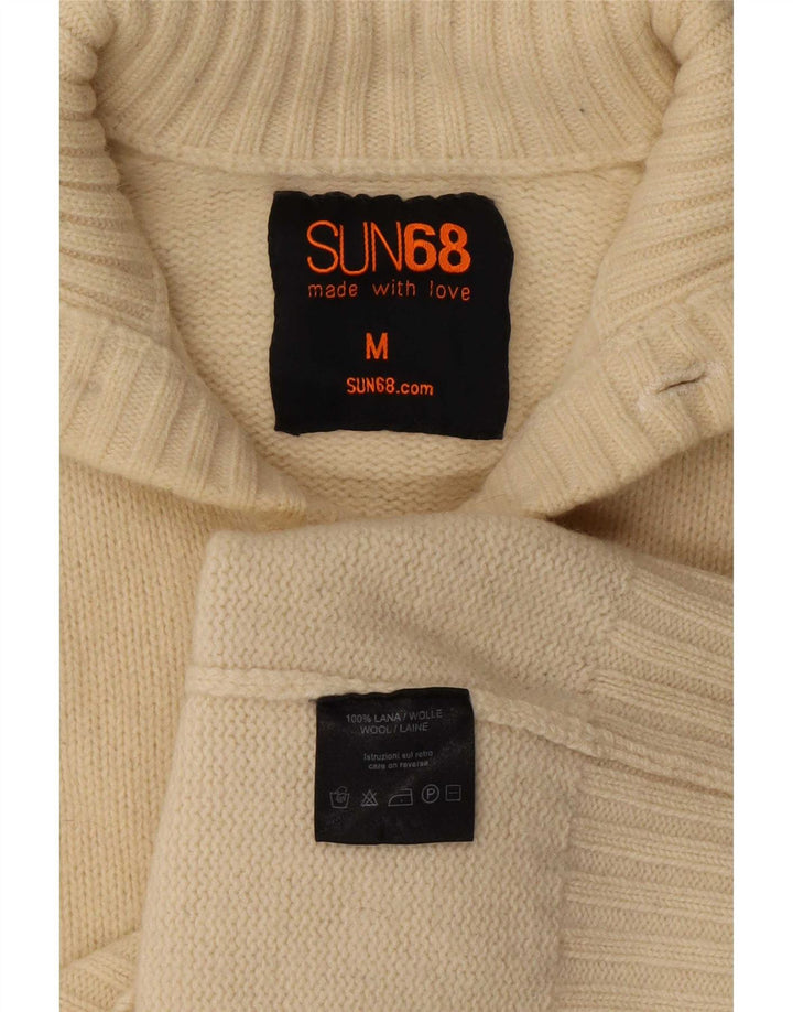 Sun68 Pulover cardigan pentru femei UK 14 Medium Off White Wool