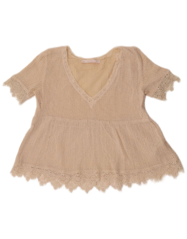 Top Bluză Crochet Crochet Trafaluc pentru Damă Zara UK 6 XS Bumbac Bej