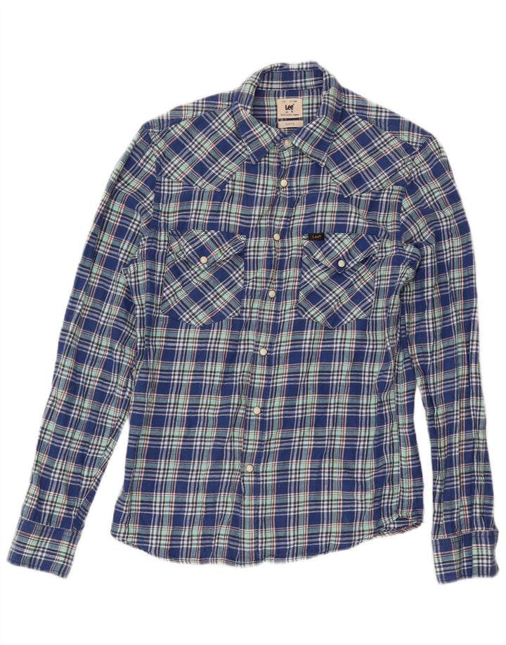 Cămașă de flanel pentru bărbați Lee Slim Fit, bumbac cu carouri albastre mici