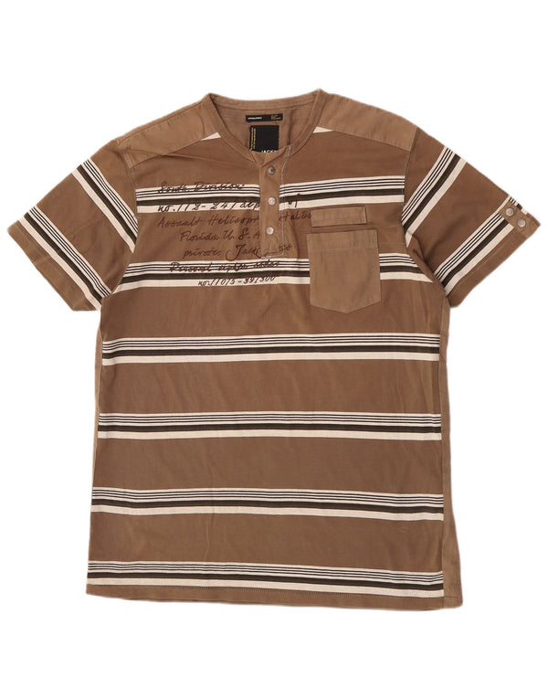 Tricou cu grafic Jack & Jones pentru bărbați Top XL din bumbac cu dungi maro