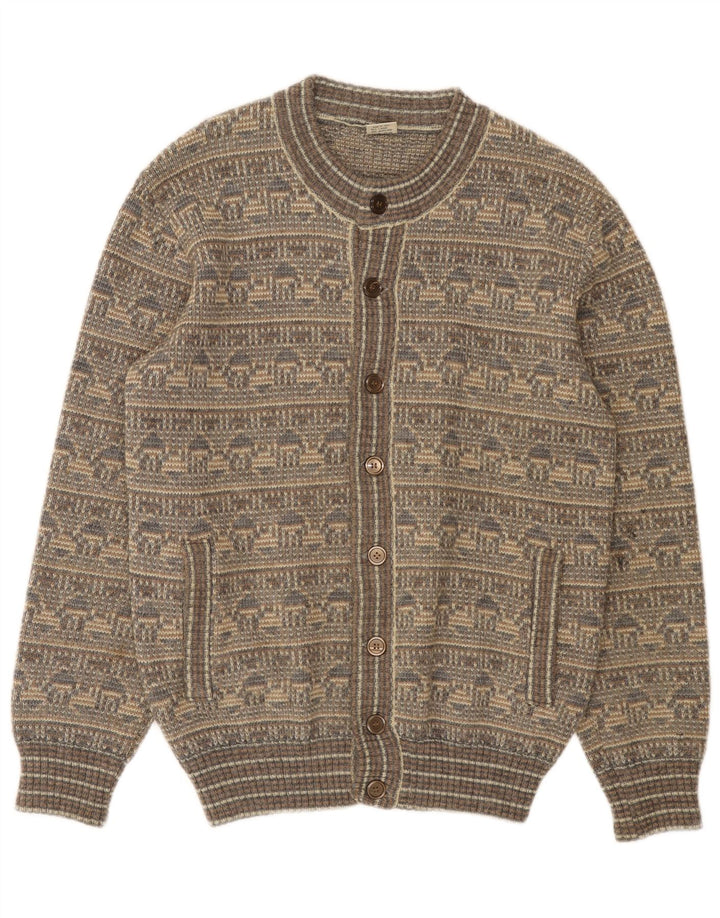 Pulover Cardigan Vintage pentru bărbați Gri mediu Lână Fair Isle