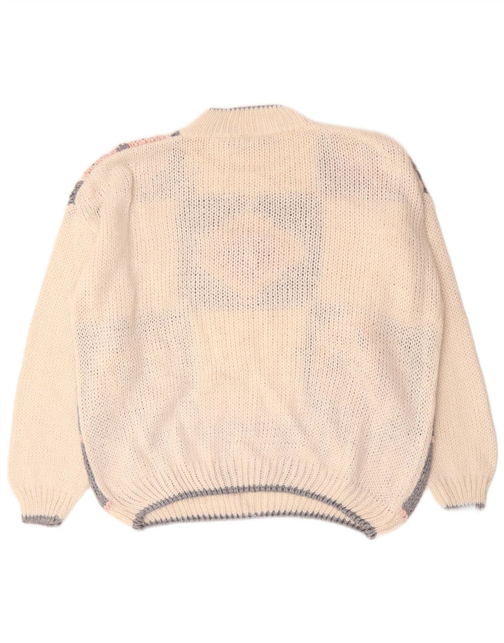 Pulover vintage pentru femei cu gât țestoasă, pulover Marea Britanie 22/24 3XL alb catifelat mozaic