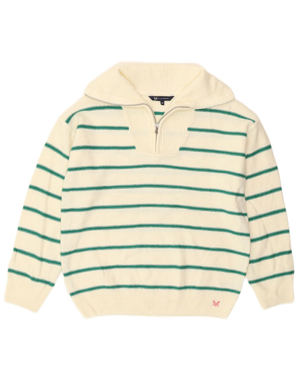 Crew Clothing Pulover pentru femei cu fermoar și gât UK 14, mare, în dungi alb