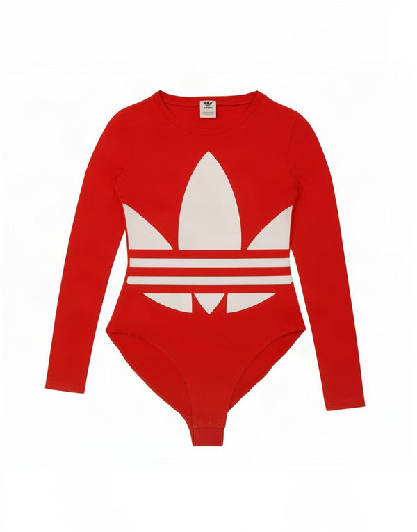 Adidas Womens Long Sleeve Graphic Bodysuit UK 10 Small Red Cotton