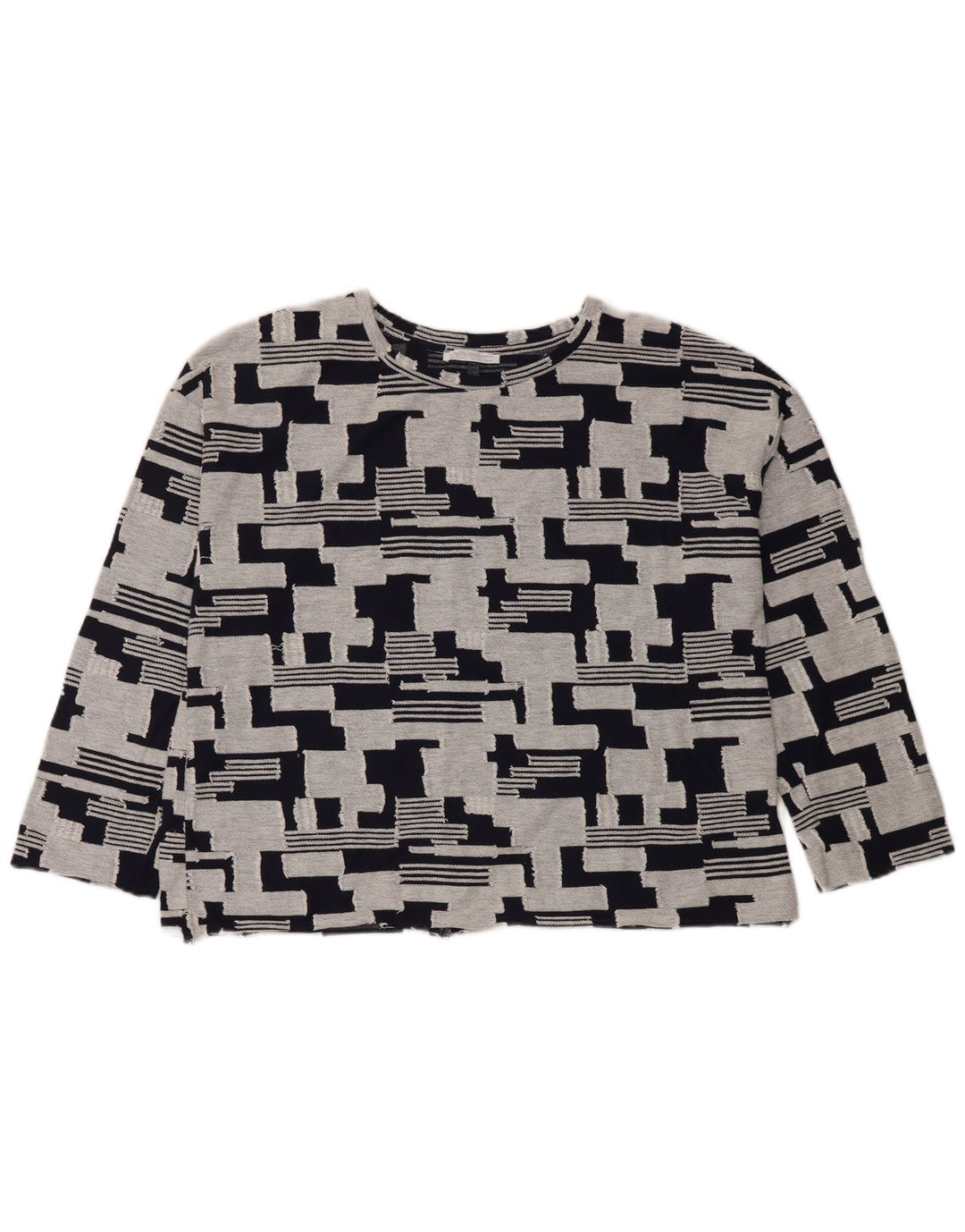 Top pentru femei Zara cu mâneci 3/4 UK 14 Medium Bleumarin Geometric Bumbac