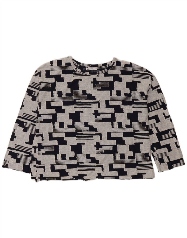 Top pentru femei Zara cu mâneci 3/4 UK 14 Medium Bleumarin Geometric Bumbac