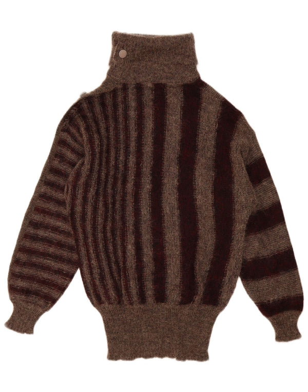 Pulover vintage pentru femei cu gât rulat IT 44 maro mediu cu dungi