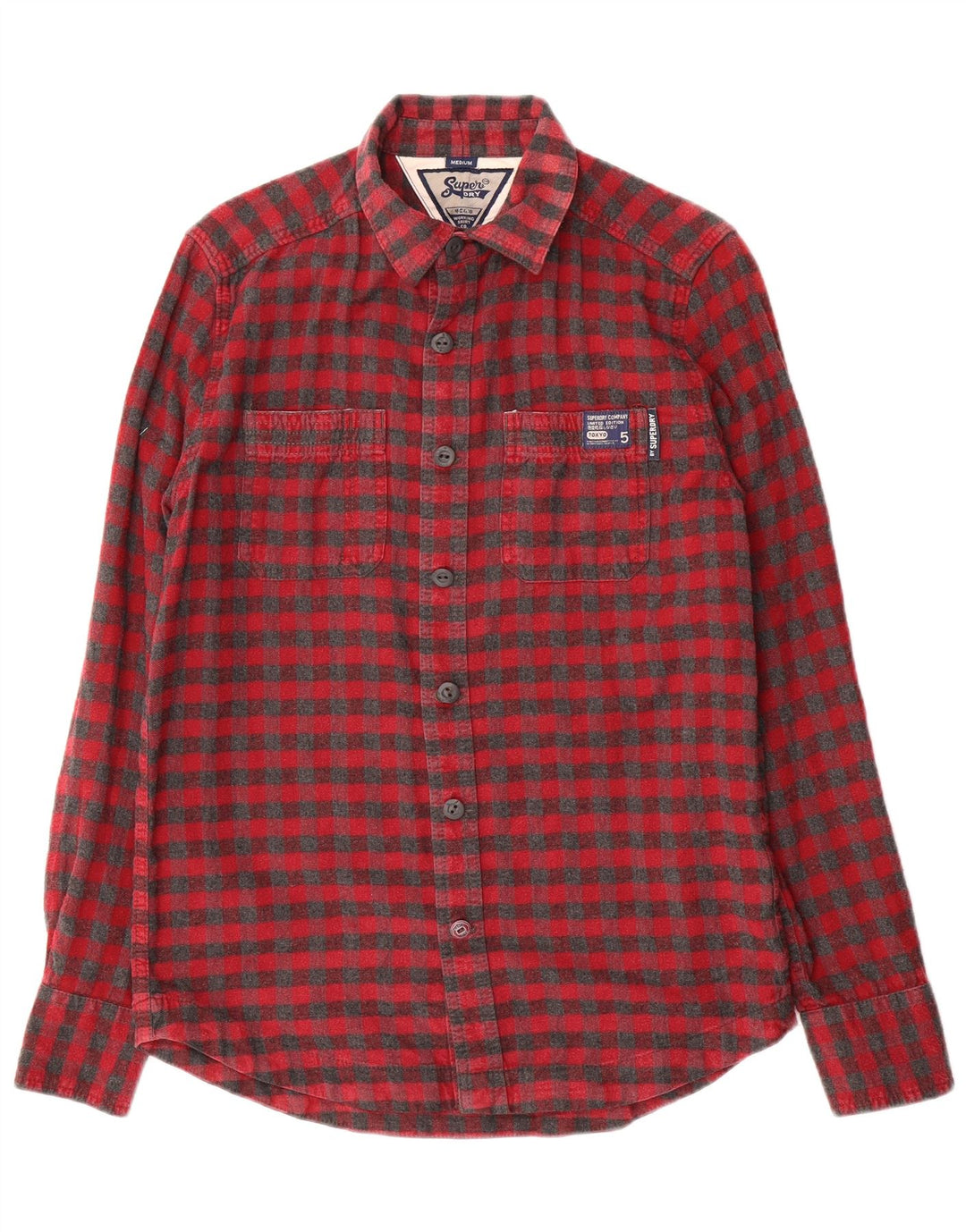 Cămașă de flanel pentru bărbați Superdry, bumbac vichy roșu mediu