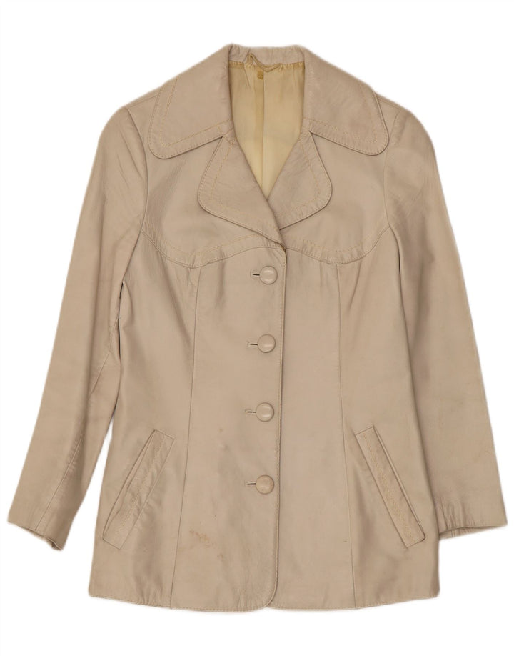 Jachetă de piele vintage pentru femei UK 10 Small Beige