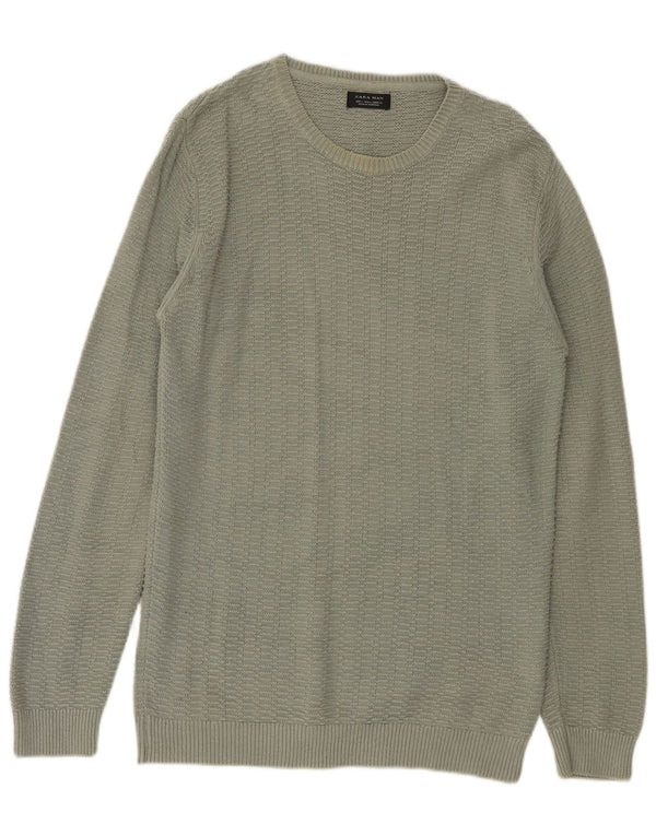 Zara Mens Boat Neck Jumper Sweater Large Green Cotton