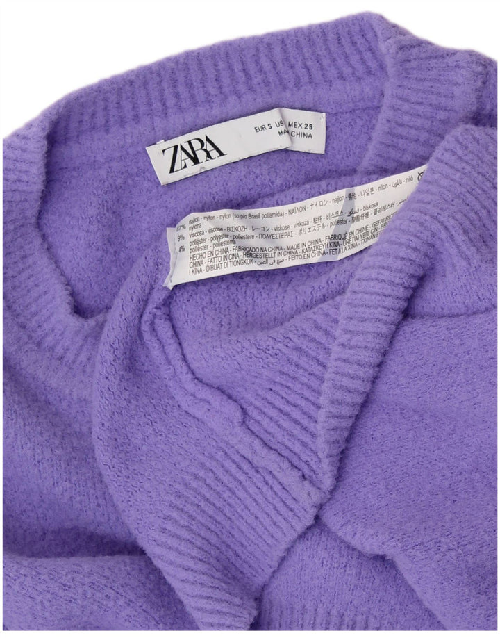 Pulover ZARA pentru damă, crop supradimensionat, cu decolteu, mic, violet