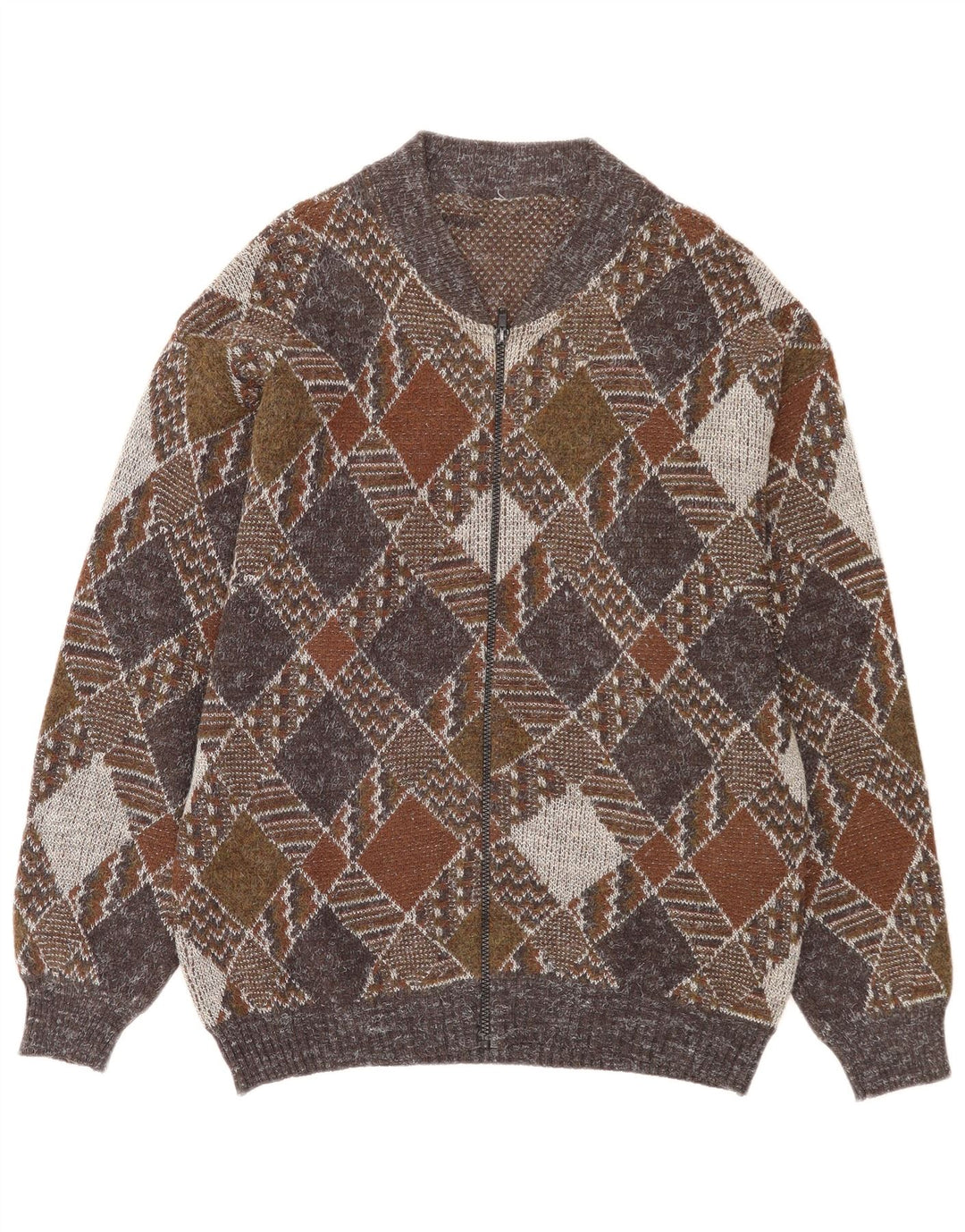 Pulover Cardigan Vintage pentru bărbați cu fermoar complet mediu multicolor Argyle/Diamond