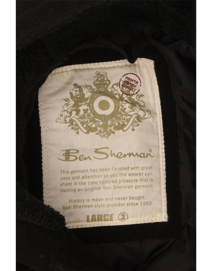 Jachetă parka cu glugă pentru bărbați Ben Sherman UK 40 Lână neagră mare