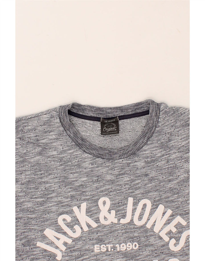 JACK & JONES Mens Graphic Sweatshirt Jumper Medium Grey Flecked Cotton Vintage Jack & Jones and Second-Hand Jack & Jones from Messina Hembry 