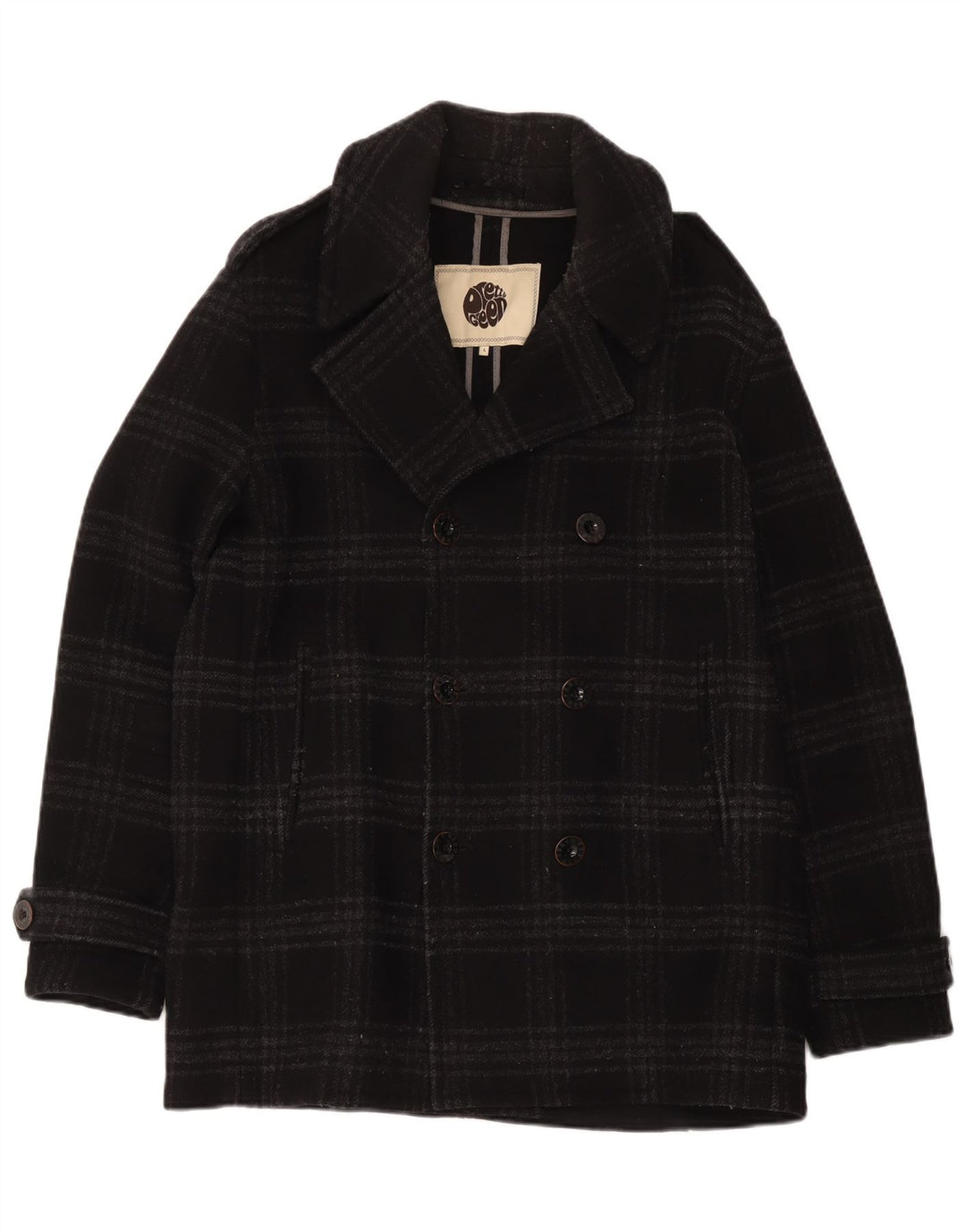 Palton pentru bărbați Pretty Green UK 40, lână mare, cu carouri, negru