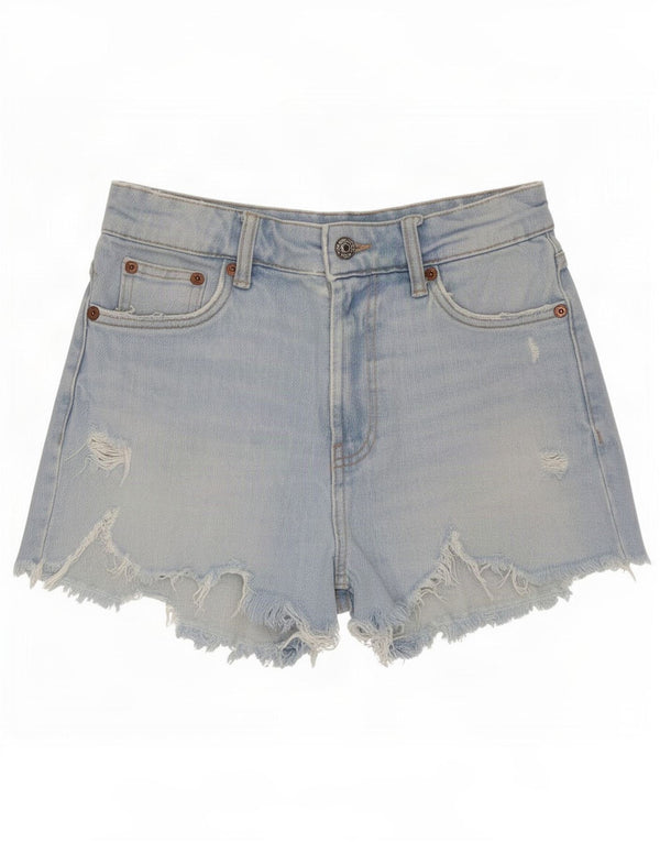 Zara Womens Distressed Denim Shorts EU 34 2XS W24 Blue