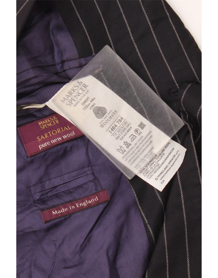 Jachetă pentru bărbați Marks & Spencer, cu 3 nasturi, Marea Britanie 44 2XL, bleumarin, cu dungi