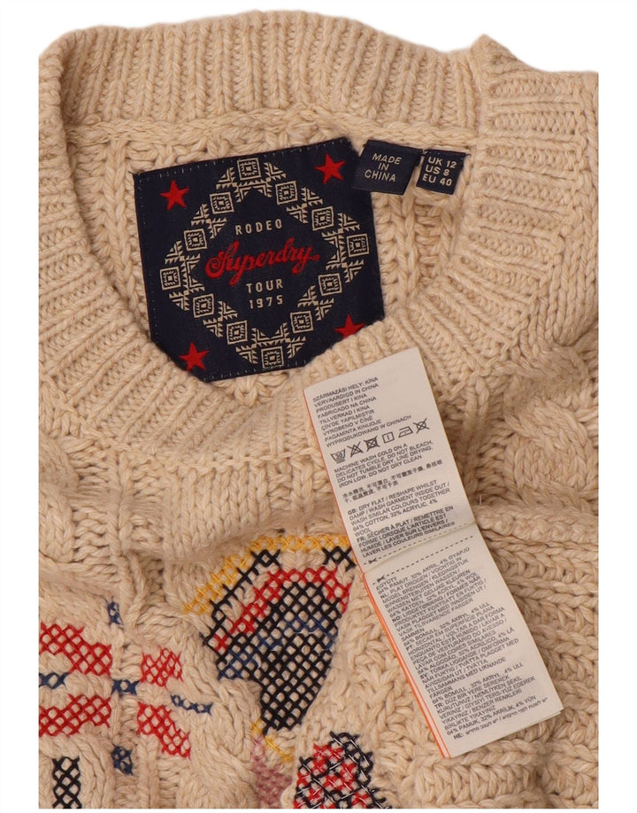 Pulover pentru damă SUPERDRY cu decolteu triplu UK 12 Medium Bej Fair Isle