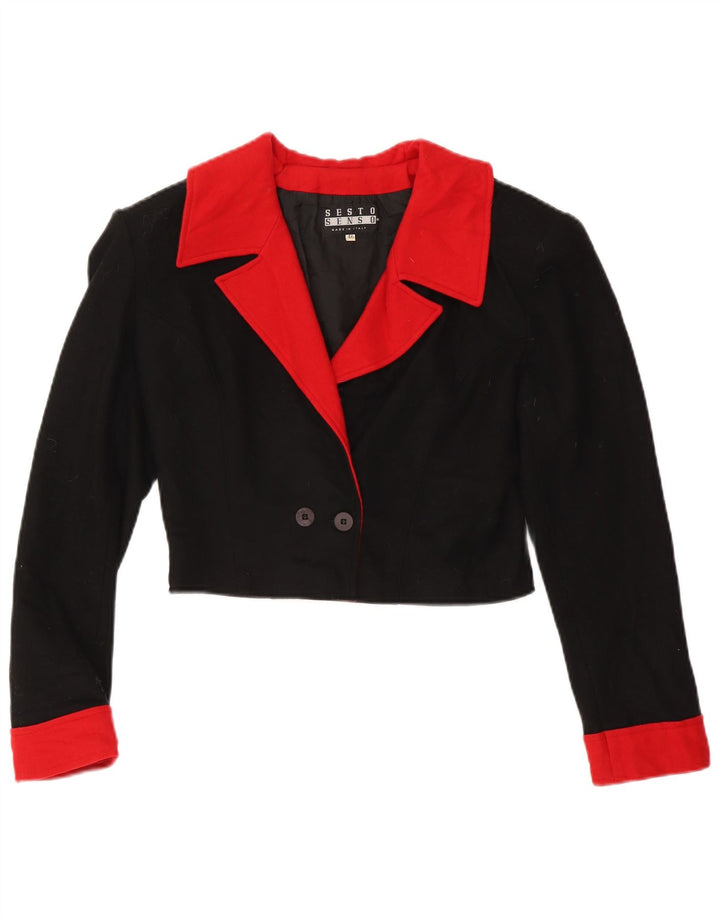Jachetă Bolero Vintage pentru femei la dublu piept IT 46, mare, negru, color block