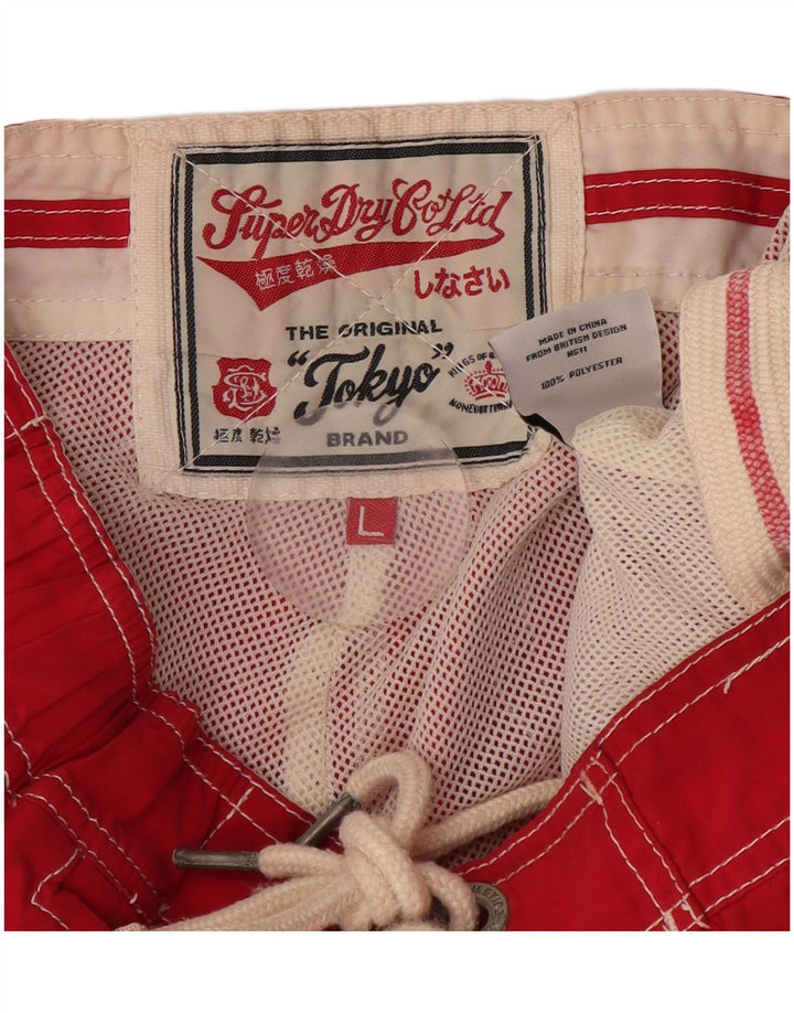 Pantaloni scurți de înot grafic Superdry pentru bărbați, poliester roșu mare