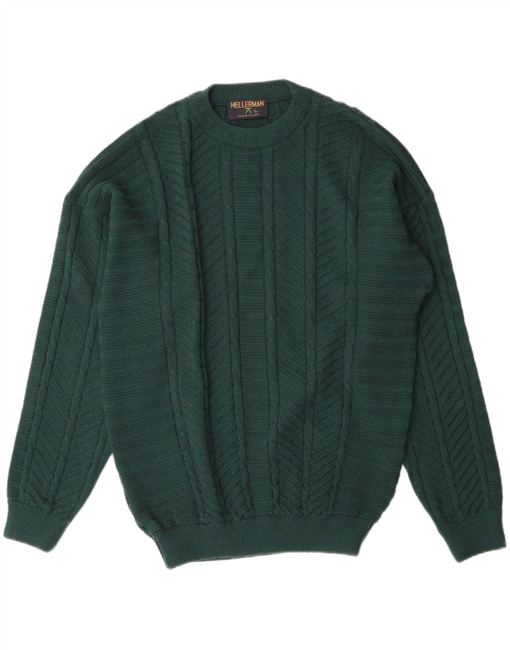 KELLERMAN Mens Crew Neck Jumper Sweater Large Green Wool