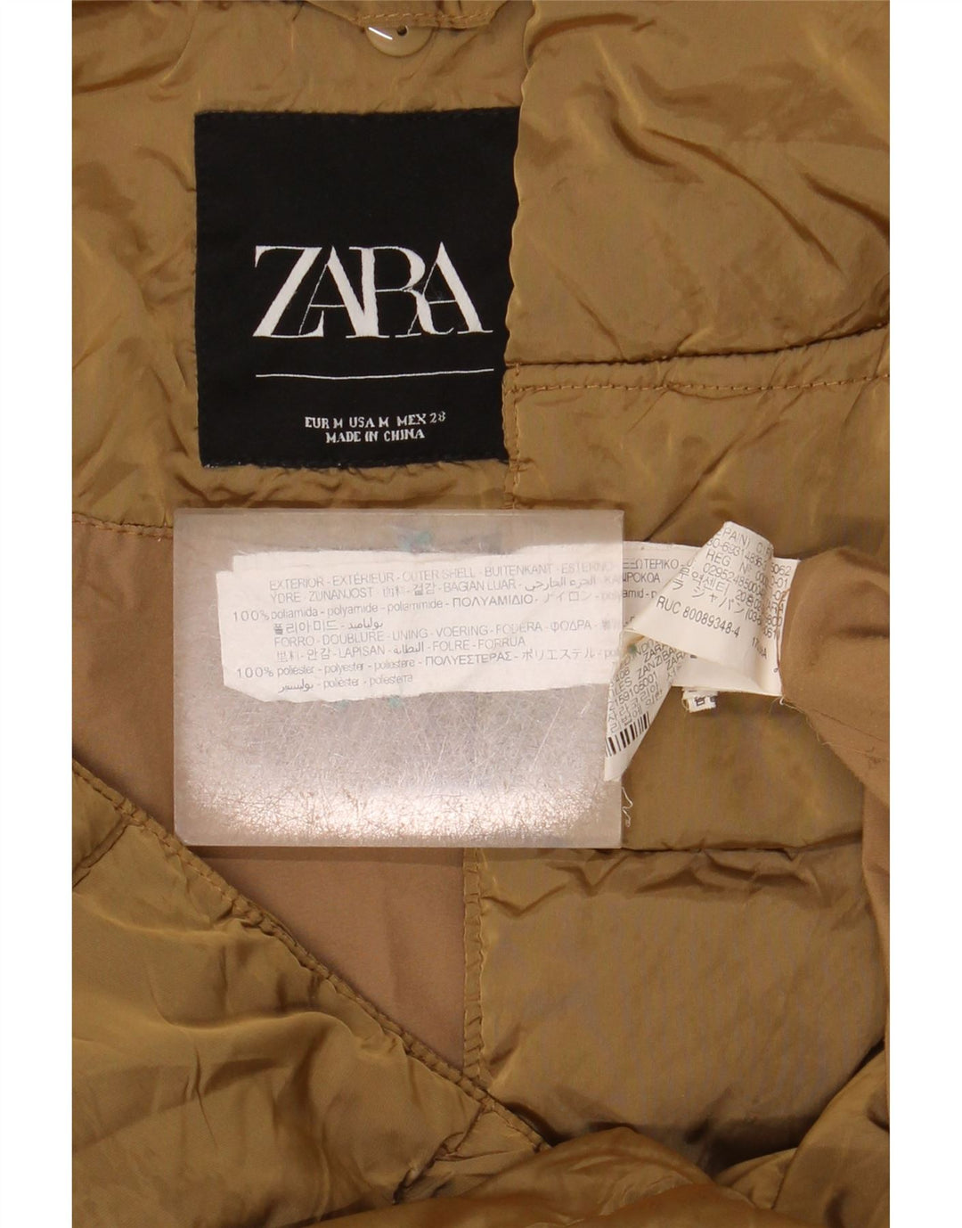 Jachetă căptușită supradimensionată cu glugă pentru femei Zara UK 14 Medium Kaki Poliamidă
