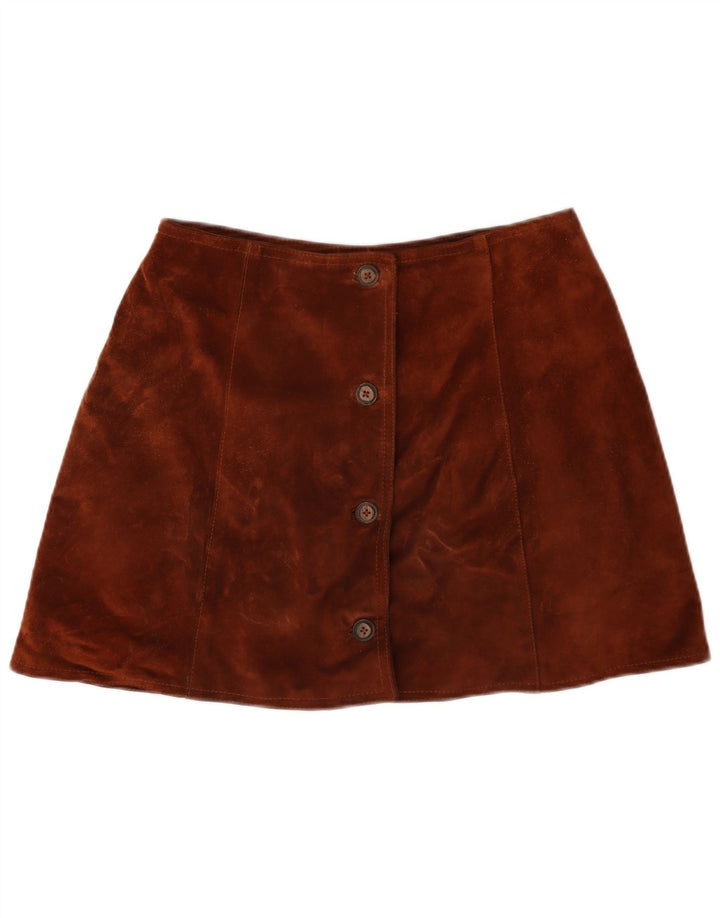 Fusta mini de piele intoarsa vintage pentru femei W28 maro mediu